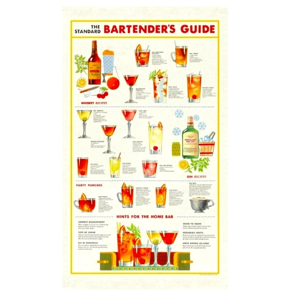 β€οΈBUY 2 GET 1 FREE Cavallini Papers & Co. Bartender's Guide Tea Towel,Multicolor